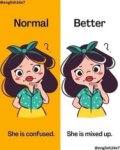 two cartoon girls with different expressions, one saying normal and the other saying better