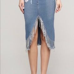 Beautiful Denim Skirt With Bling Bling Blue Denim Skirt For Spring Party, Spring Party Denim Skirt, Party Blue Denim Skirt, Spring Party Bottoms With Frayed Hem, Women Skirts Midi, Bling Bling, Denim Skirt, Midi Skirt, Womens Skirt