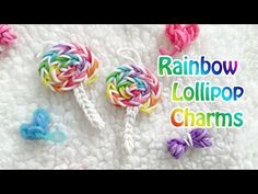 rainbow lollipop charms on a white blanket with the words rainbow lollipop charms