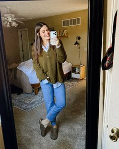 Classic meets cozy: today’s OOTD as a SAHM features a crisp white collar shirt layered under a soft sweater paired with my go-to jeans. Perfect for an effortlessly chic, mom-on-the-go look that balances style and comfort. #LayeredOutfit #CasualChic #MomStyle #thriftedfashion #secondhandfashion #sahmlife #sahmootd Layered Outfit Collared Shirt Outfit Casual Winter Outfit Fall Outfit Classic Jeans Outfit Chic Mom Style Everyday Outfit Ideas Collared Shirt Under Sweater Outfit, Collar Shirt Under Sweater Outfits, Classic Jeans Outfit, Collared Shirt Under Sweater, Collar Shirt Under Sweater, Shirt Under Sweater Outfit, Sweaters With Collared Shirts, Chic Mom Style, Collared Shirt Outfit