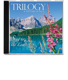 a cd cover with flowers and mountains in the background