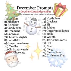 a snowman and santa clause list for december