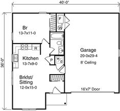 the floor plan for a two story house with an attached garage and living room area