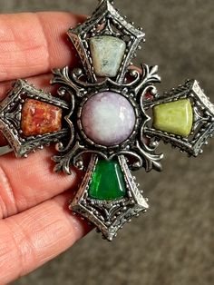 Large silver tone metal crucifix, cross agate glass stone pendant Silver Cross Jewelry With Natural Stones, Stone Pendant, Stone Pendants, Cross Pendant, Pendant Necklaces, Jewelry Necklace Pendant, Agate, Silver Tone, Jewelry Necklaces