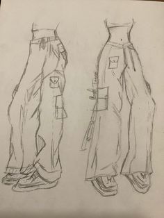 two drawings of women's pants, one with buttons and the other with pockets