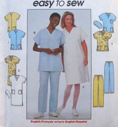 Simplicity 8336  Easy Sew Nurse Uniforms Scrubs Aide by Clutterina Sew Scrubs, Nurses Scrubs Pattern, Plus Size Scrub Top Pattern Free, Nursing Scrubs Pattern, Scrubs Nursing Uniforms, Nurse Uniforms, The Patient, Kimono Sleeves