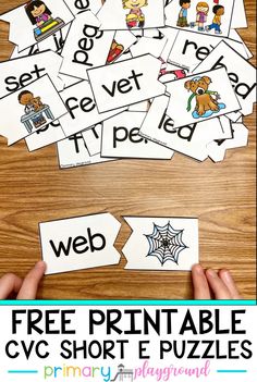 the free printable cvc short e puzzles are perfect for beginning and ending sounds