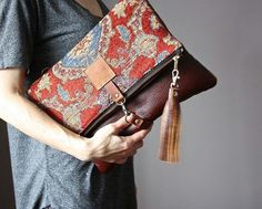 Diy Sy, Brown Clutch, Large Leather Bag, Tapestry Bag, Carpet Bag, Styl Boho