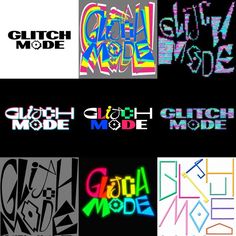 several different types of graffiti type on black and white paper with the words glitch mode