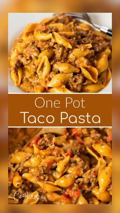 one pot taco pasta in a white bowl