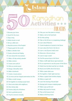 the 50 ramaah activities for kids to play with in their home or school room