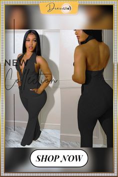 Knit Ribbbed Backless Halter Bodycon Jumpsuit Ribbed Bodysuit For Night Out, Stretch Ribbed Jumpsuit For Night Out, Ribbed Jumpsuits And Rompers For Night Out, Bodycon Jumpsuit, 1 Million, Jumpsuit, Knitting