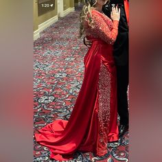 Evening Dress With Side Skirt , Short Train In The Back . Long Sleeves , Worn Once For Couple Of Hours. Long Sleeve Evening Dress, Long Sleeve Evening Dresses, Skirt Short, Lady In Red, Evening Dress, Evening Dresses, Size 4, Long Sleeve Dress, Long Sleeves