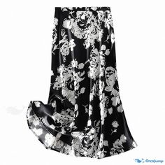 Orcajump - Sophisticated Long Skirt with Fluted Hemline and Modest Design Elegant Black Floral Print Maxi Skirt, Elegant Black Maxi Skirt With Floral Print, Frill Mini Dress, Half Skirt, Cotton Skirt, Skirt Design, Types Of Skirts, A Line Skirt, Long Skirt