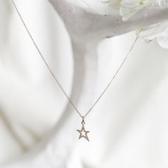 Sparkly and delicate yet totally badass. You'll be the star in this little guy! Details: 14k Yellow Gold Open Star Diamond Necklace Char Bail: 4mm / Star: 20.5mm ** Star Diamond Necklace, Diamond Star Necklace, Bag Icon, Disc Necklace, Pendant Bracelet, Chain Ring, Star Necklace, Ring Bracelet, The Star