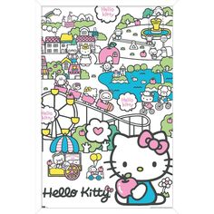 an image of hello kitty on the cover of a phone case with many different things in it