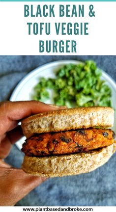 black bean and tofu veggie burger on a plate