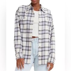 Levi’s Silver Tab Women’s Button Down Plaid Flannel Oversized Shirt Sz M And L Nwt Levi Silver Tab Button Down In Purple/Lilac Black And White. Perfect To Wear Over A Tank Or On Its Own. Style Unique Look Layering With Levi's Womens Shirt. Oversized Fit. Spread Collar. Long Sleeves With Buttoned Cuffs. Full Front Button Closure. Two Flap Chest Pockets. Straight Hemline. Allover Checkered Design. 100% Cotton. Machine Wash, Tumble Dry Please Note This Is A Oversized Shirt Measurements Approx Layin Classic Oversized Button-up Flannel Shirt, Trendy Long Sleeve Flannel Shirt For Everyday, White Collared Shacket With Relaxed Fit, White Collared Shacket For Everyday, Casual White Oversized Shacket, White Relaxed Fit Cotton Shacket, White Collared Flannel Shirt For Fall, White Casual Shacket For Work, White Cotton Shacket With Relaxed Fit