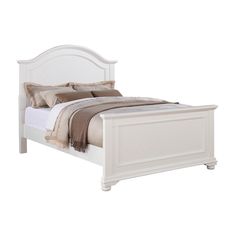 a white bed with a wooden frame and headboard is shown against a white background