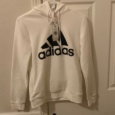 Womens Hoodie Brand: Adidas Color: White/Black Brand New With Tags Never Worn Size: Xs Casual Adidas Logo Fleece Hoodie, Adidas Casual Hoodie For Sports Season, White Logo Print Hoodie For Spring, Casual Adidas Logo Hoodie For Sports Season, Adidas Casual Hoodie For Sports, Adidas Casual Sports Hoodie, Casual Adidas Sports Hoodie, Basic White Hoodie With Letter Print, Casual Adidas Logo Hooded Hoodie