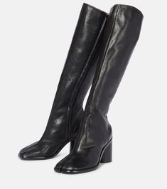 Find MAISON MARGIELA Tabi Leather Knee-high Leather Boots on Editorialist. Upper: lamb leather. Lining: leather. Sole: leather insole and sole. Toe shape: square toe. Closure: zipped side. Made in Italy. Tabi Knee High Boots, Knee High Tabi Boots, Knee High Boots Png, Maison Margiela Tabi Boots, Folk Goth, Margiela Tabi Boots, Calf High Boots, Grunge Chic, Tabi Boots