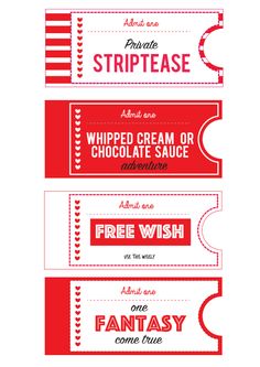 three red and white striped coupons with the words, whipped cream or chocolate sauce