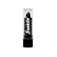 a black and white photo of a tube of lip bale on a white background