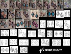 a collage of images showing different designs for earrings and pendants, with the words western designs com written below