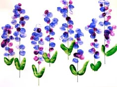 a painting of purple flowers on a white background