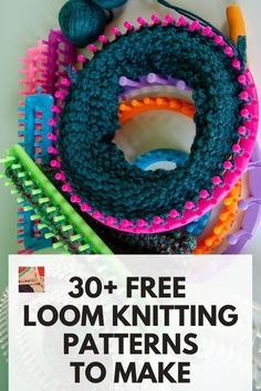 knitting supplies with the words all about loom knitting