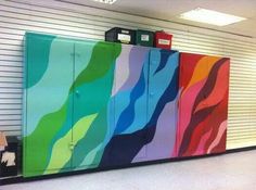 the colorful lockers are painted in different colors