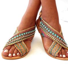 Ethnic Style Flat Large Size Sandals – bydudecom Hippie Sandals, Boho Shoes, Boho Sandals, Beaded Flats, Handmade Sandals, Buckled Flats, Buckled Heels, Skateboard Art, Womens Sandals Flat