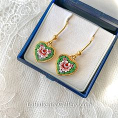 Earring Silver 925 Gold Color Italian Florentine Micro Mosaic Jewelry Byzantine Florence Italy Vintage Style Floral Round Gift Italy Heart - Etsy Heart Charm Drop Earrings Jewelry For Gift, Heart Charm Round Earrings For Anniversary, Anniversary Earrings With Heart Charm, Elegant Green Heart Earrings For Gift, Heart-shaped Earrings For Wedding And Mother's Day, Heart Shaped Earrings For Wedding And Mother's Day, Heart Earrings For Wedding And Mother's Day, Wedding Heart Earrings For Mother's Day, Mother's Day Wedding Heart Earrings