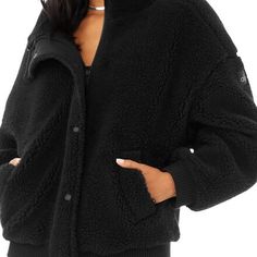 Sherpa Varsity Jacket - Women's - RETAIL Alo Yoga Cozy Long Sleeve Outerwear, Cozy Long Sleeve Alo Yoga Outerwear, Sporty Alo Yoga Outerwear For Loungewear, Alo Yoga Winter Loungewear Outerwear, Cozy Alo Yoga Loungewear Outerwear, Alo Yoga Long Sleeve Athleisure Outerwear, Cozy Sherpa Fleece Jacket For Cold Weather, Cozy Fit Fleece Jacket For Loungewear, Alo Yoga Winter Athleisure Outerwear