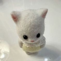 a small white kitten sitting on top of a bath tub next to a rubber ball