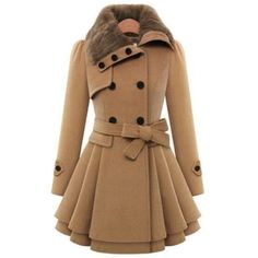 HEATHER Design Women's Fine Fashion Luxury Style Designer Khaki Brown Wool Coat Jacket Brown Wool Coat, Wool Winter Coat, Ruffle Jacket, Wool Coat Women, Outwear Coat, Stylish Coat, Wool Blend Coat, Woolen Coat, Double Breasted Coat