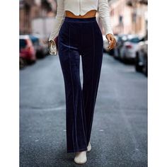 Sapphire Blue Korean Velvet Fashion Pants Blue Wide Leg Pants For Fall, Chic Blue Wide Leg Pants For Fall, Non-stretch Blue Bottoms For Fall, Blue High-waisted Pants For Fall, Chic Blue Pants For Fall, Chic Blue Bottoms For Fall, Chic Blue Full-length Bottoms, Brown Korean, Blue Korean