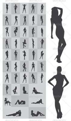 the silhouettes of people in various poses and positions, all with their hands on their hips