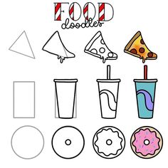 Food Doodles Easy Step By Step, Foods Drawing Easy, Food Doodles Easy, Drawing Food Easy, How To Draw Food, Easy Doodles For Beginners, Cute And Easy Doodles, Cute Food Doodles, Doodles For Beginners