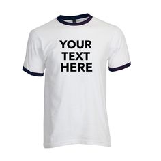 Add Your Own Photo, Picture, Logo Printed Image - Personalized T-Shirt, Custom T-Shirts for Men. Tultex 246 - Unisex Fine Jersey Ringer Tee 4.5 oz., 100% ring-spun USA cotton (unless otherwise noted) Reactive-dyed for longer lasting color Pre-washed to minimize shrinkage Tubular construction Contrast ribbed binding on neckline and sleeves Double needle neck and bottom hem *PLEASE SEND YOUR IMAGES TO US THROUGH ETSY MESSAGES *PLEASE ASK US FOR A DIGITAL MOCK-UP OF YOUR SHIRT IF YOU WOULD LIKE A P White Crew Neck T-shirt With Team Spirit, White Crew Neck T-shirt With Text Print, Custom Text Cotton T-shirt With Crew Neck, Custom Text Crew Neck Shirt, Custom Text Basic Cotton T-shirt, Custom Text Cotton Crew Neck T-shirt, White Crew Neck T-shirt For Team Spirit, Basic White Shirt With Name Print, White Basic Shirt With Name Print