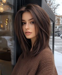 Stylish Smoky Brown Long Textured Lob for Brunette True Brown Hair Color, Dark Hair Women, Brown Hair Black Ends, Fall Hair Long, Cool Ashy Brown Hair, Babylights Brunette Mid Length, 2024 Fall Hair, Brunette Fall Hair, Earthy Brunette Hair