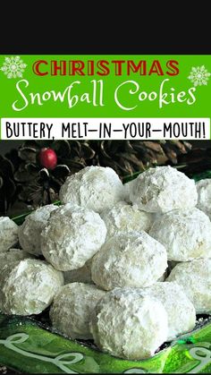 christmas snowball cookies on a green plate