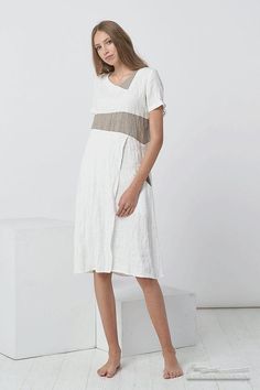 Pure linen dress, decorated with natural linen color details, with side pockets and beach wedding dress - comfortable style and suitable for every occasion. ❤️ ❤️ Our products catalog - https://www.etsy.com/listing/1044801005❤️❤️ Save your time browsing the shop, take a look at the catalog! 📌 Check your measurements in the size chart to avoid returns or exchanges! ** Every summer dress has different measurements. We wanna make sure the item will fit you best. (In the last picture). ** ⚠️ ⚠️ **P White Linen V-neck Casual Dress, White Casual Linen V-neck Dress, Casual White Linen V-neck Dress, Casual White V-neck Linen Dress, Neutral Linen Summer Dress, White Linen Dress For Daywear, White Linen Midi Dress For Daywear, White Linen Knee-length Dress For Spring, Neutral Linen Midi Dress For Vacation