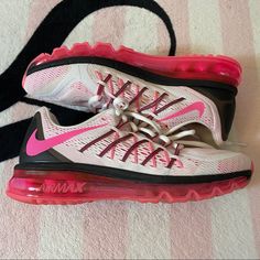 Women's Nike Air Max 2015 Running Sneakers *Brand New With Box (Please Note That The Box Itself Has A Few Damages As Shown In Images)* - Maximum, Flexible Cushioning Images Taken With And Without Flash “ White / Pink Pow / Black “ No Trades Pink Athleisure Running Shoes With Laces, Pink Running Shoes With Laces For Light Sports, Pink Athleisure Sneakers For Running Errands, Pink Lace-up Sneakers With Air Cushioning, Pink Synthetic Sneakers For Running Errands, Pink Sneakers With Air Max Cushioning, Pink Sneakers With Air Max Cushioning For Errands, Sporty Sneakers With Pink Accents For Sports, Sporty Low-top Sneakers With Pink Accents