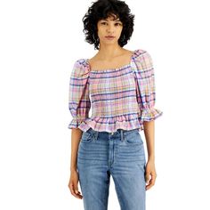 Full Condition: New With Tags Size: Xs Color: Pink Multi Full Title: Tommy Hilfiger Women's Cotton Plaid Smocked Top J2cmh078 A Fun Fusion Of Preppy And Peasant, This Cotton Top From Tommy Hilfiger Updates Plaid With Soft, Current Color. Does Not Apply Sku: 652a42aca8e36-1652a42aca8e52 Multicolor Smocked Cotton Top, Multicolor Smocked Bodice Cotton Top, Multicolor Ruffled Cotton Smocked Top, Multicolor Cotton Smocked Top With Ruffles, Multicolor Cotton Smocked Top With Smocked Back, Casual Multicolor Top With Smocked Bodice, Trendy Cotton Smocked Top, Casual Multicolor Smock Tops, Multicolor Cotton Smocked Top