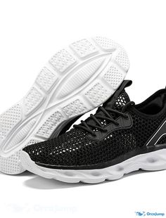 OrcaJump - Mens Athletic Trainers, Sporty Casual Mesh Shoes, Black and Gray, Spring Black Non-slip Lace-up Walking Shoes, Black Lace-up Running Shoes With Perforations, Black Running Shoes With Perforations And Round Toe, Beach Sneakers, Athletic Trainer, Sporty Casual, Mesh Shoes, Casual Sporty, Water Shoes