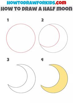 how to draw a half moon in three easy steps step by step instructions for kids