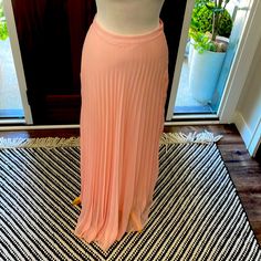 Blush Pink Pleated Maxi Skirt Size Small Never Worn Chic Peach Skirt For Spring, Spring Peach Flowy Skirt, Feminine Peach Skirt For Spring, Elegant Pink Pleated Maxi Skirt, Summer Party Peach Skirt, Elegant Pink Maxi Skirt For Spring, Feminine Fitted Pleated Maxi Skirt, Spring Peach Long Skirt, Fitted Feminine Pleated Maxi Skirt