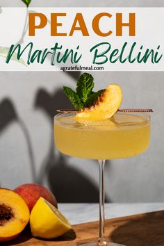 the peach martini is garnished with fresh mint