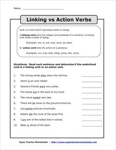 the worksheet for linking and action verbs is shown in this graphic file